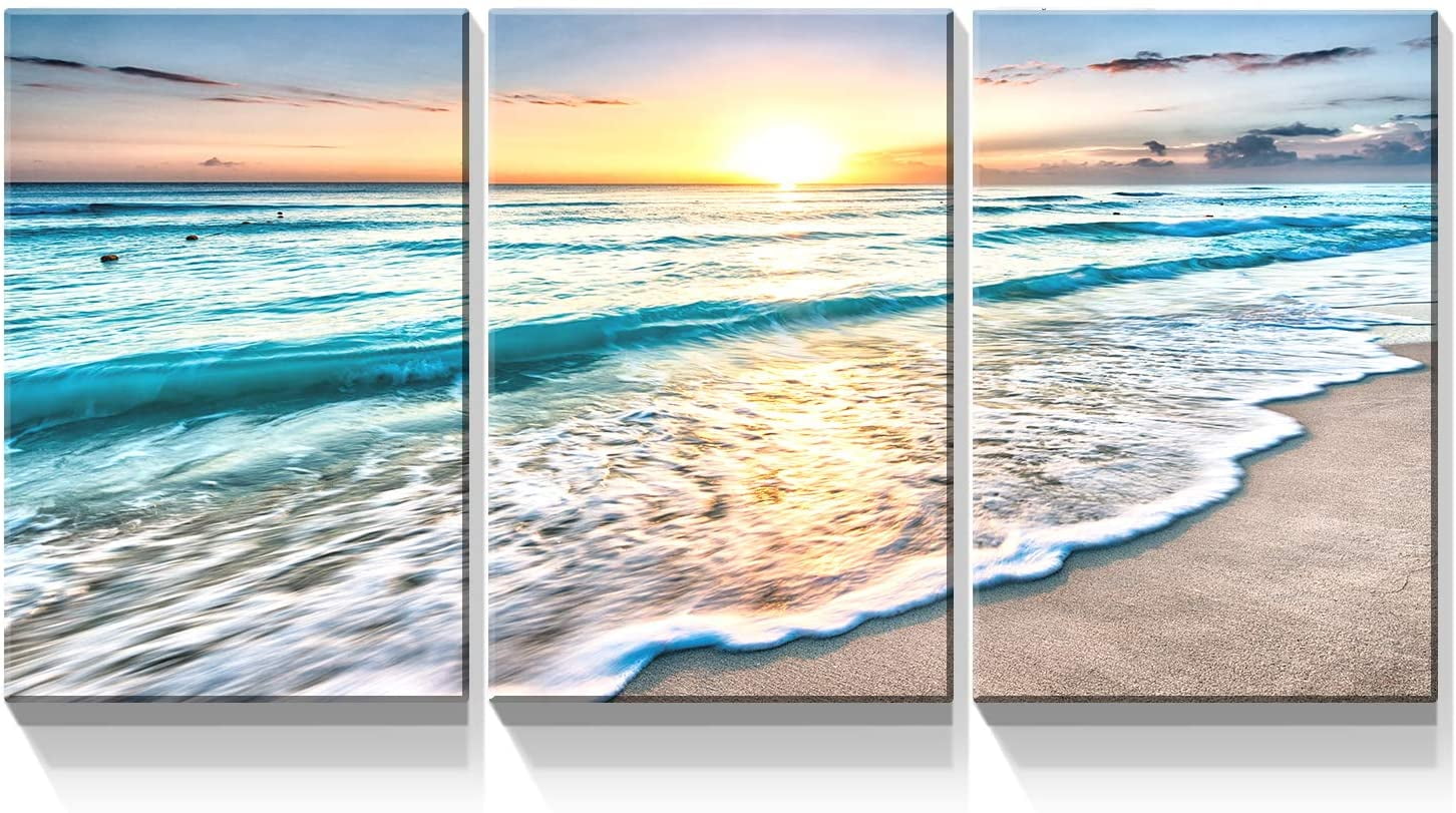 Rosework 3 Panel Canvas Wall Art, 12x18 Inch, 3 Panels Ocean Canvas