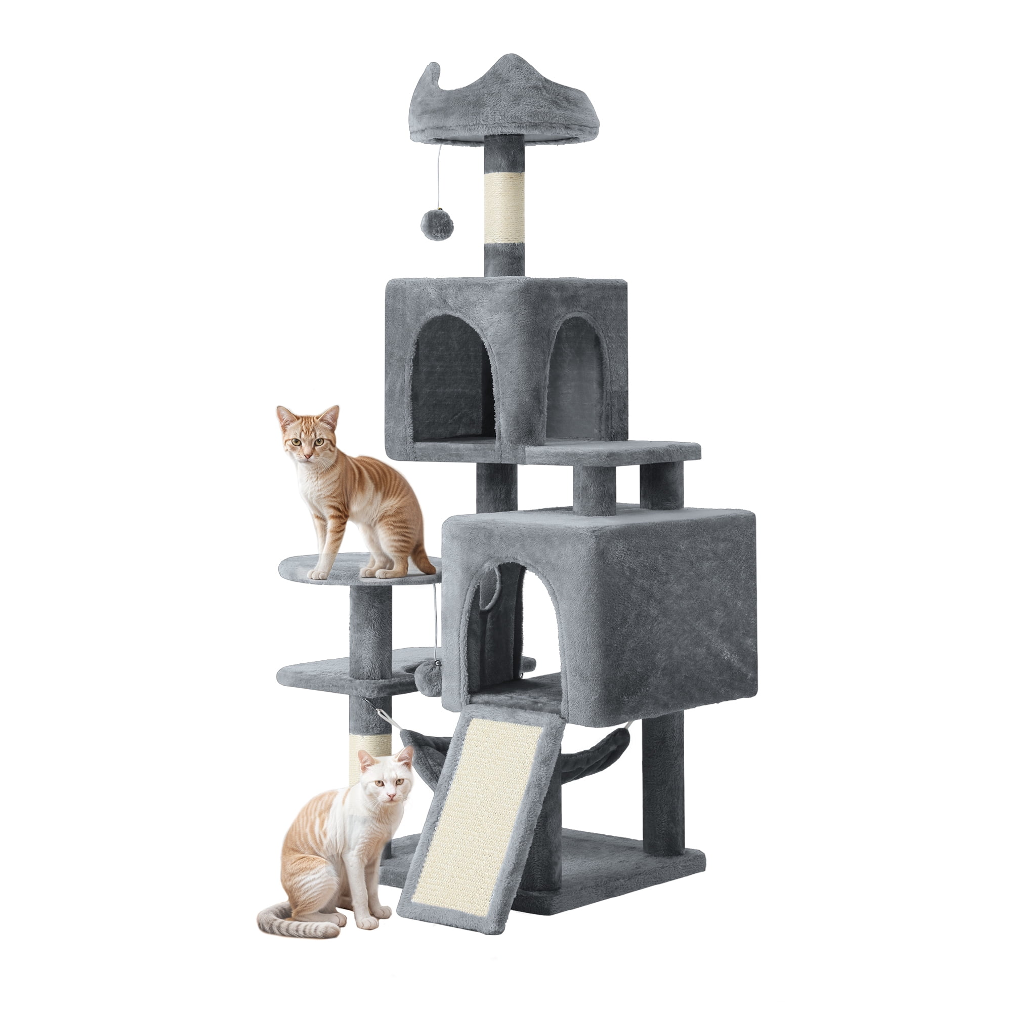 Dextrus 54" Multi-Level Cat Tree Tower with Cat Condos, Plush Top Perches, Hammocks, Sisal Scratching Post Board, Indoor Cat Activity Center,Dark Gray