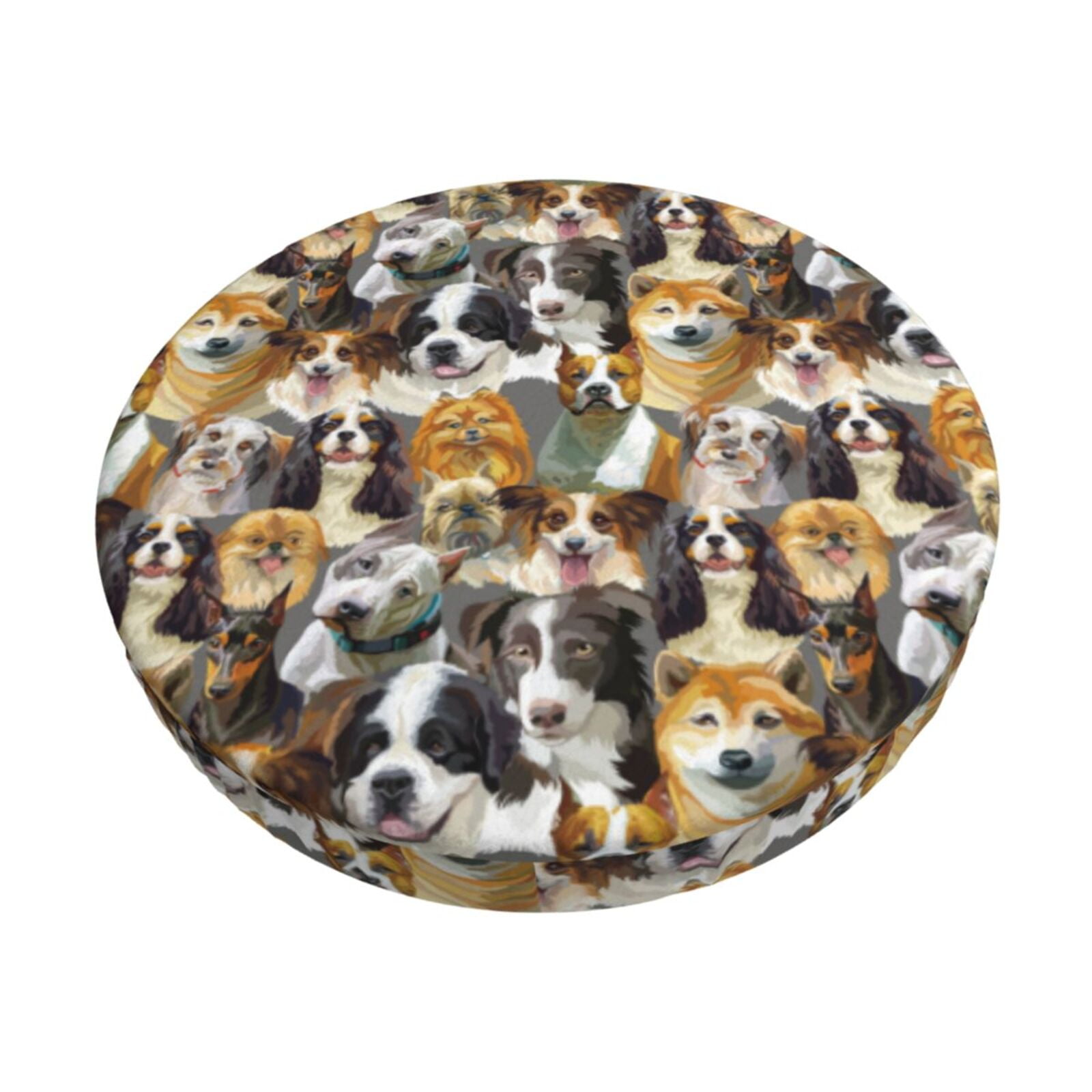 Easygdp Cute Dog Print Easy To Install Bar Stool Covers&Stool Covers Round&Elastic Stool Cover, Barstool Covers,Washable&Bottom With Elastic Edge-14 inch