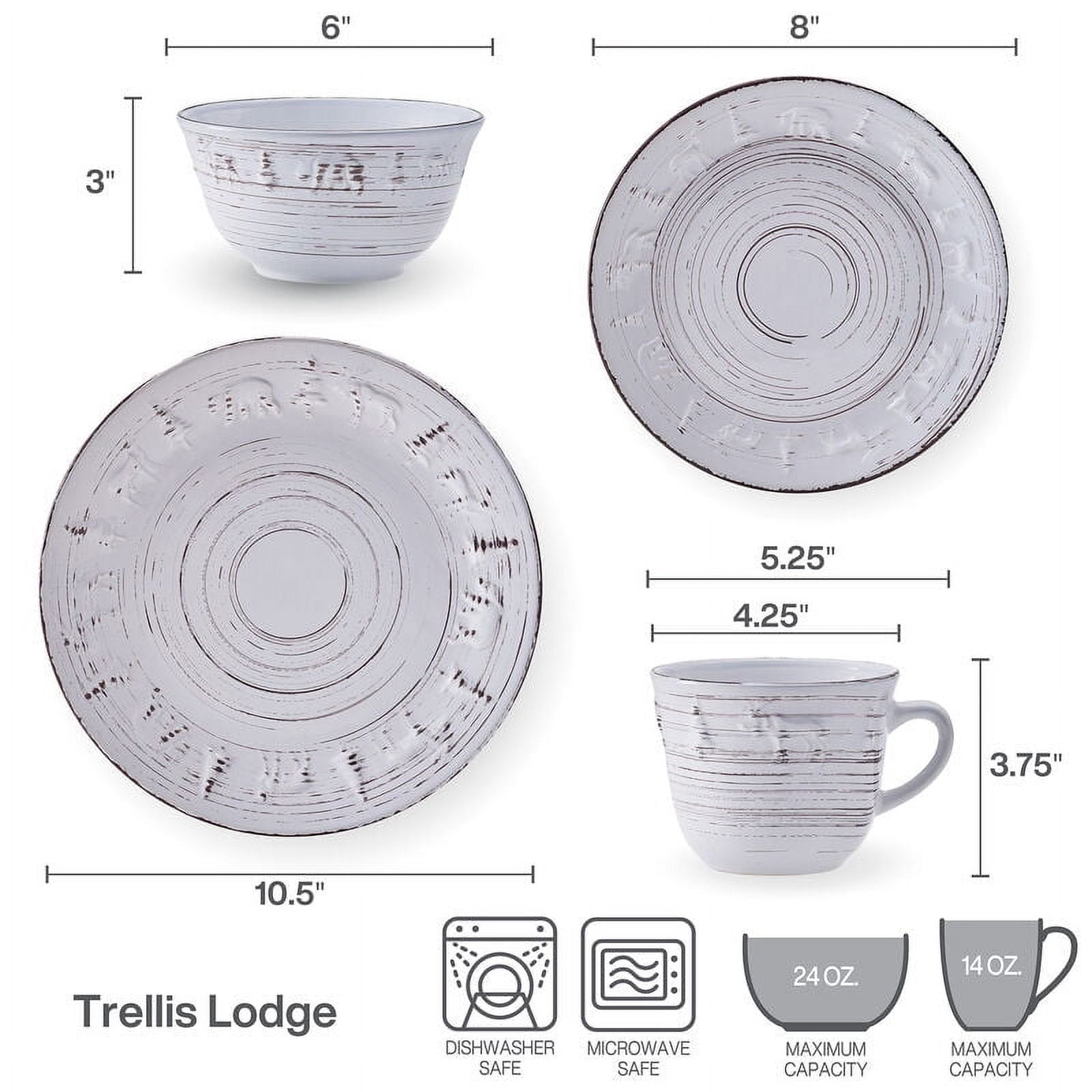 Pfaltzgraff Trellis Lodge 16 Piece Stoneware Dinnerware Set White