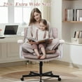 thumbnail image 3 of Criss Cross Legged Office Chair with Wheels and Flip-Up Arms, Upholstered Criss Cross Desk Chair, Wide Seat Chairs for Home Office, Vanity, Apartment, Pink, 3 of 6
