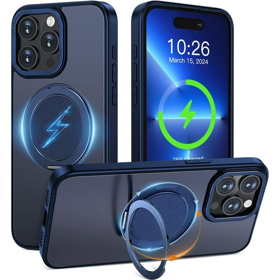 for iPhone 13 Pro Max Case Magnetic Ring Holder Kickstand Compatible with Magsafe Military Grade Drop Protection Heavy Duty Shockproof Men Women Translucent Cover for iPhone 13 Pro Max Blue