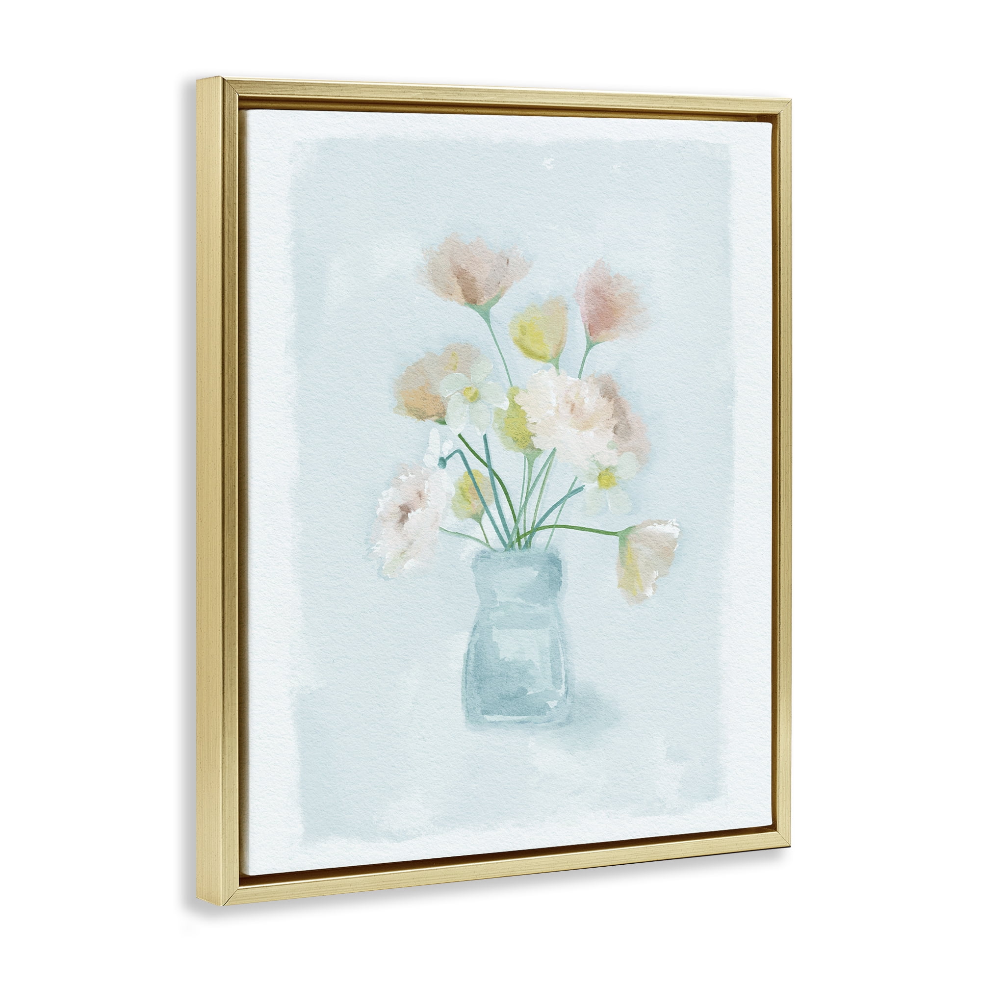 Stupell Industries Pretty Florals in Vase Gold Framed Floater Canvas Wall Art, design by Leah Straatsma