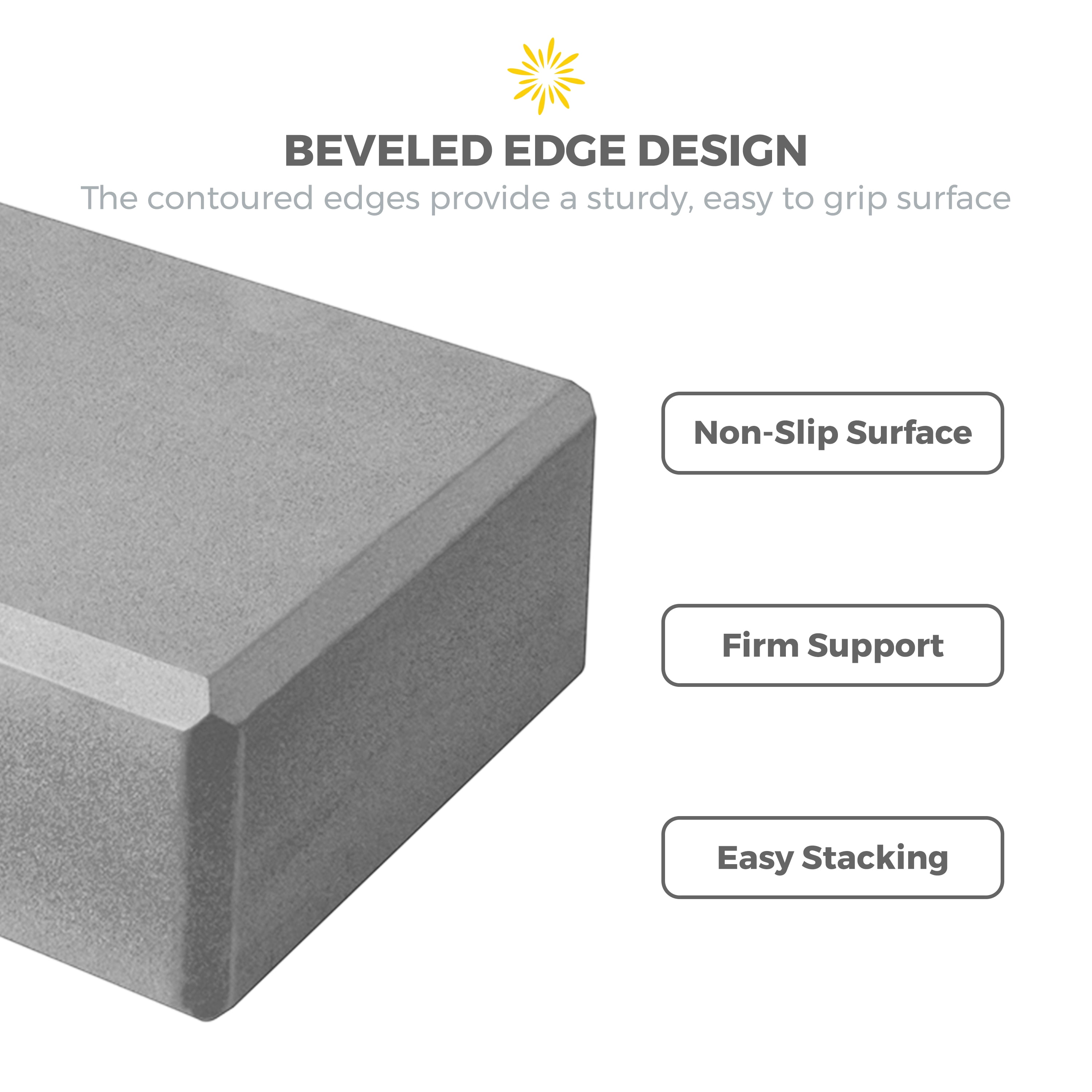 Sunshine Yoga 3" Yoga Block, 10 Pack Bulk EVA Foam Yoga Blocks, Firm and Supportive Yoga Brick, Balance Foam for Stretching, Pilates, and Workout, 3" x 6" x 9", Cool Gray
