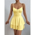 thumbnail image 4 of Women'S Tie Back Spaghetti Strap Mini Dress Tiered Ruffle Fit and Flared A Line Cute Short Party Dress Light Yellow S, 4 of 6