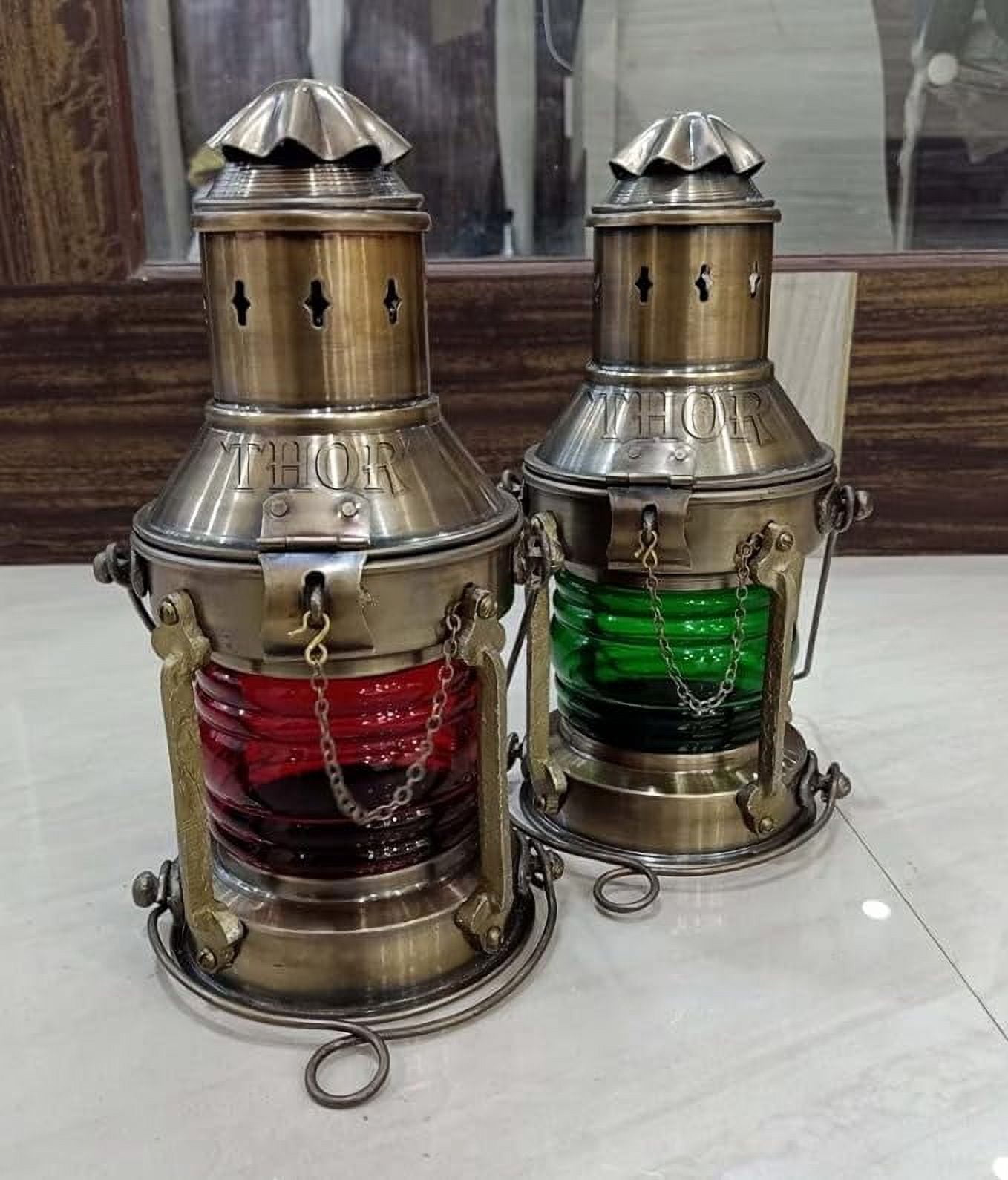Nautical Antique Lantern Oil Lamp /Decorative Hanging Lantern /Marine Ship Lamp /Maritime Collectible Home Decor Set of 2 Rustic Vintage Home Decor Gifts