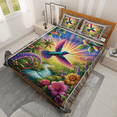 thumbnail image 3 of Lotusprinthandmade Colorful Hummingbird and Floral Quilt Bedding Set Quilt Bedding Set (White Binding) 5 Sizes (Made in Vietnam) (80x90), colorful hummingbird quilt set, 3 of 5
