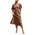 thumbnail image 1 of XDZJLR Robes Femmes Été Élégantes Manches Courtes Col en V Dos Nu Fente et Robe de Tenue, 1 of 7
