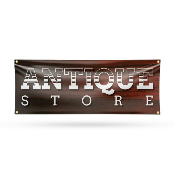 Antique Store Banner Sign 18 Inch x 48 Inch | 13 oz Vinyl with Metal Grommets | Heavy-Duty Single-Sided Outdoor Durable Printed High-Quality Weatherproof | Made in the USA