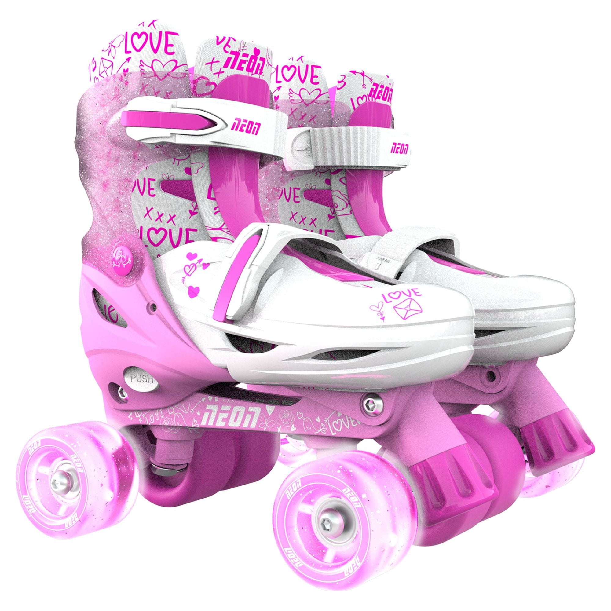 Yvolution Neon 2in1 Roller Skates Inline and Quad, Girls, Size 3-6, Adjustable, One Pair, Pink
