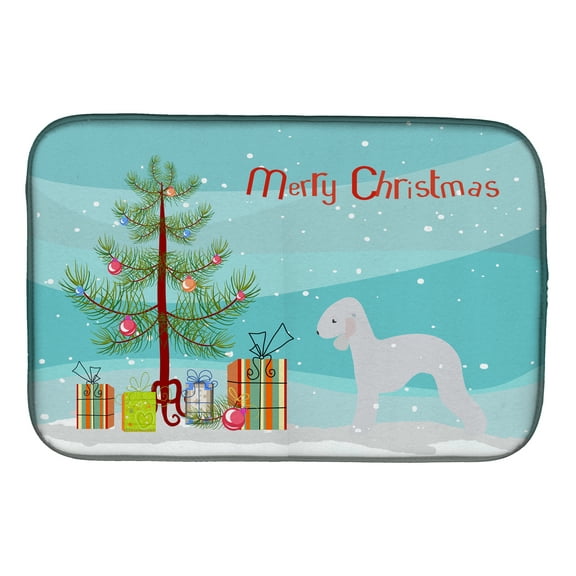 Bedlington Terrier Merry Christmas Tree Dish Drying Mat