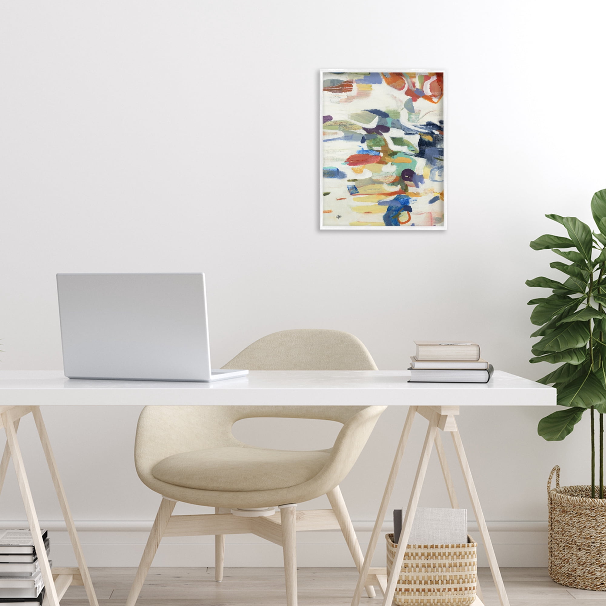 Stupell Industries Primary Hued Abstraction White Framed Giclee Art, design by Lisa Ridgers