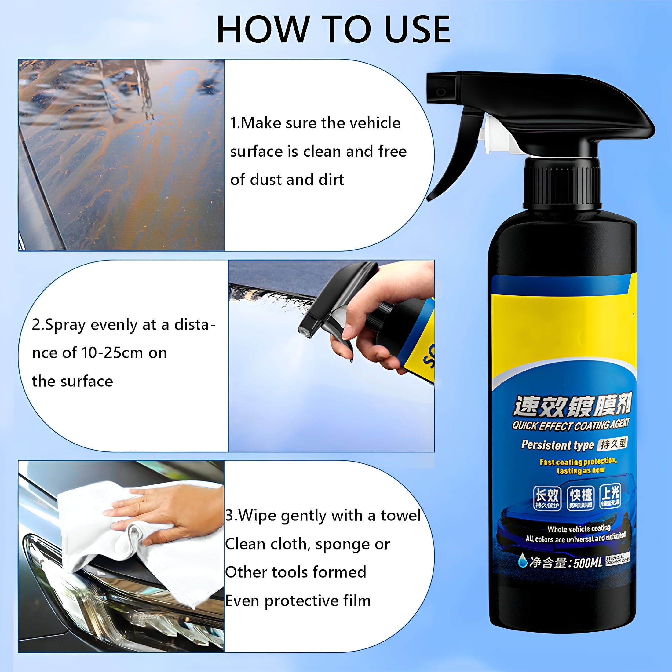 RAGUPEL 2026 New Quick Effect Coating Agent,Car Coating Spray,17.6 Oz Polish Spray Waterless Wash Wax,Spray Wax Polish for Car Scratches(1Pc+Sponge+Cloth)For Car,Suv,Truck,Van(1 Pcs)