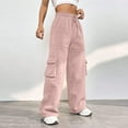 thumbnail image 4 of Biziza Women Sweatpants High-Waisted Overalls Cinch Bottom Womens Sweatpants Elastic Waist Sweatpants Drawstring with Pockets Pink XL, 4 of 7