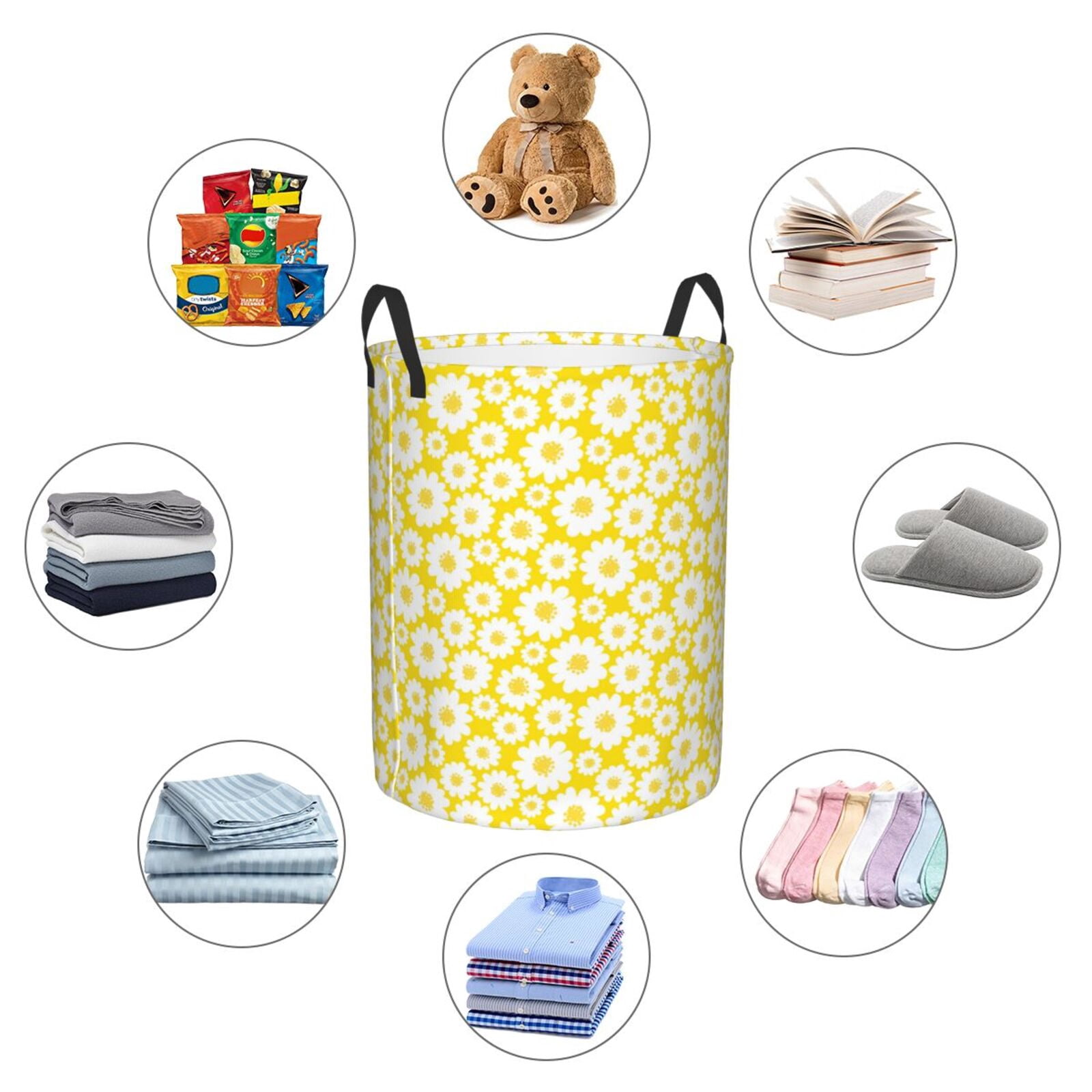 Large Laundry Basket with Handles - Beautiful Daisies Flowers Kids Baby Dirty Clothes Laundry Hamper for Bedroom Aesthetic