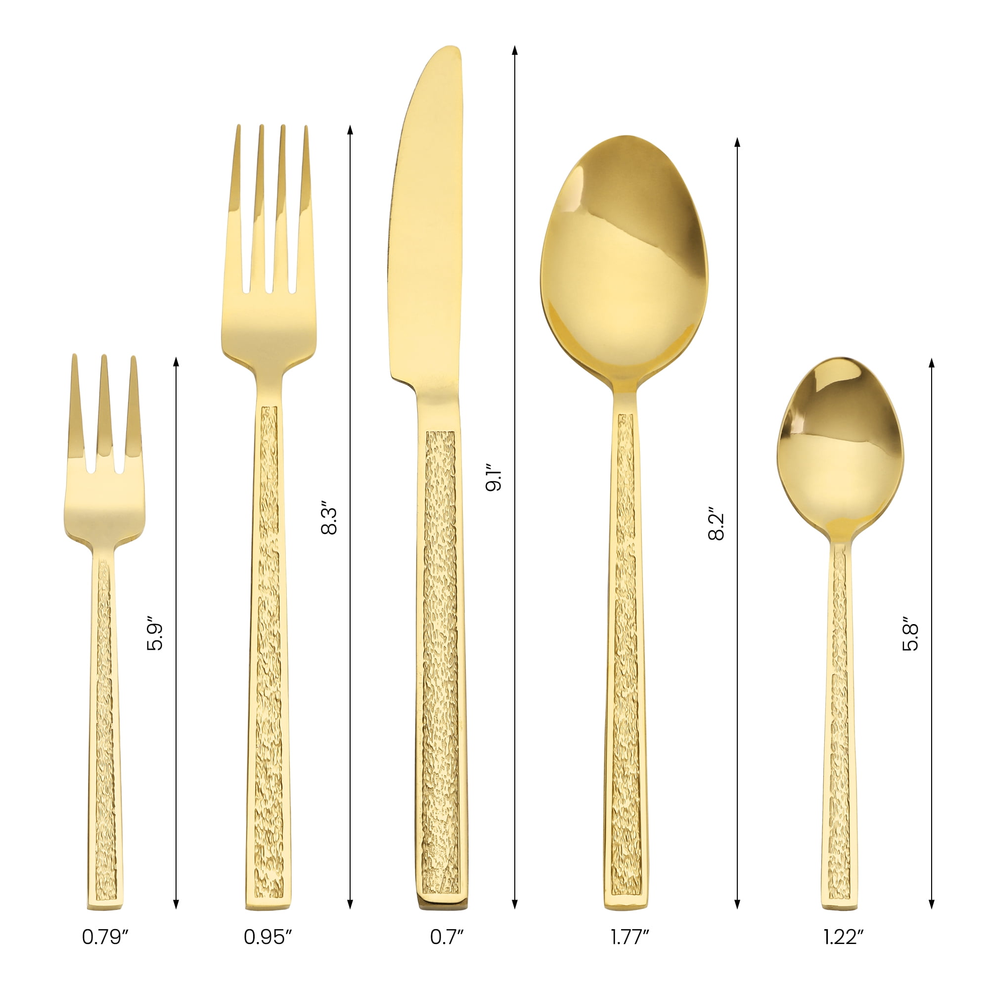Unique Bargains 20 Pieces Stainless Steel with Texture Flatware Set for 4 Gold