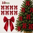 thumbnail image 3 of Wooowa Christmas Satin Ribbon Bows 10 Pcs 7.87 Inch Pre Tied Fabric Bow Ornaments for Christmas Tree Wreath Gift Box and Holiday Home Decoration, 3 of 7