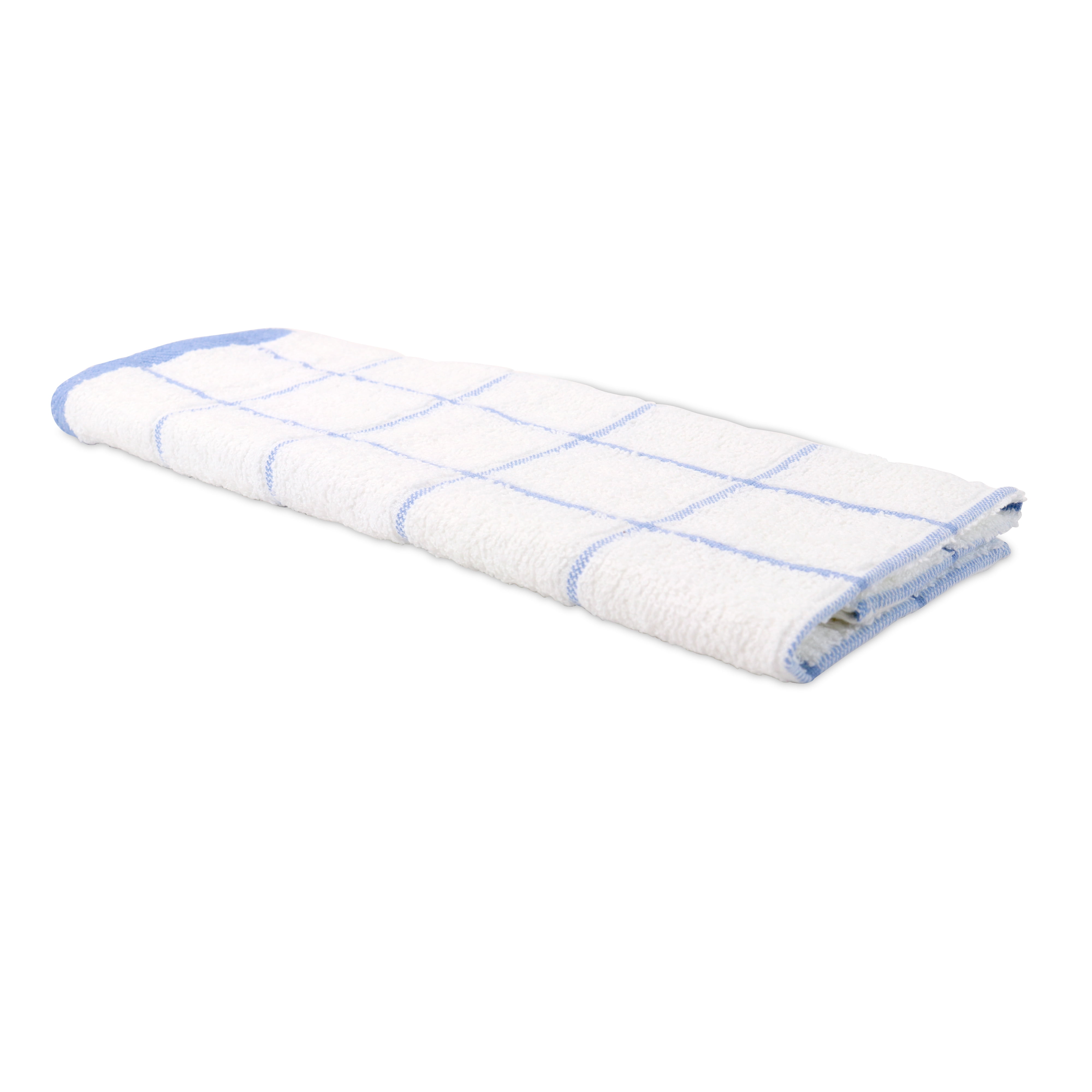Arkwright Kitchen Towels (Bulk Case of 144), 15 x 25 in., 100% Cotton, Blue & White Windowpane Pattern