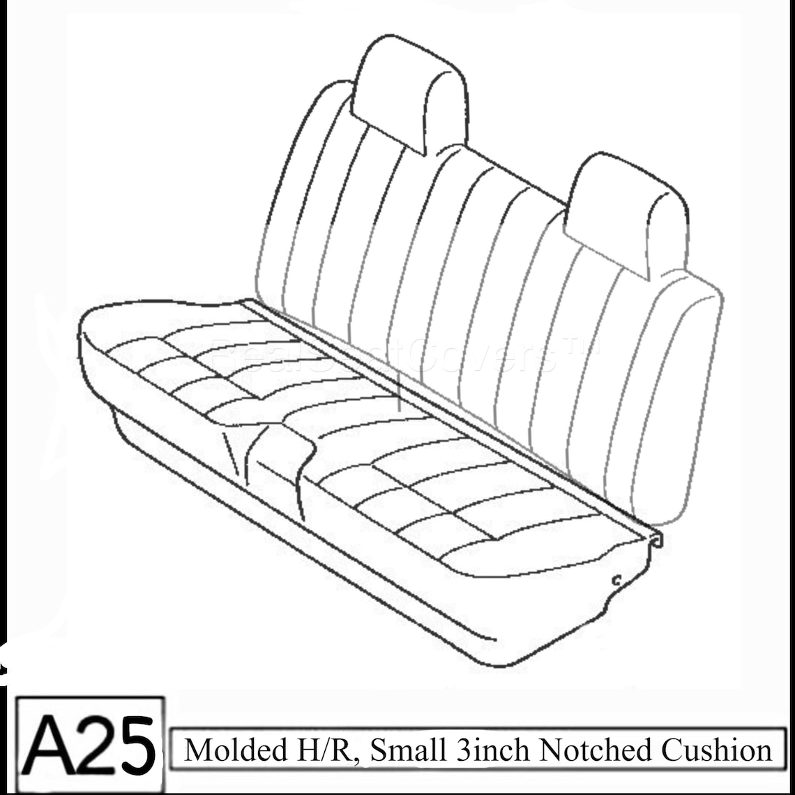 Seat Cover for Toyota Pickup 1984 - 1989 Front Solid Bench A25 Molded Headrest Small Notched Cushion (Black) - image 2 of 4