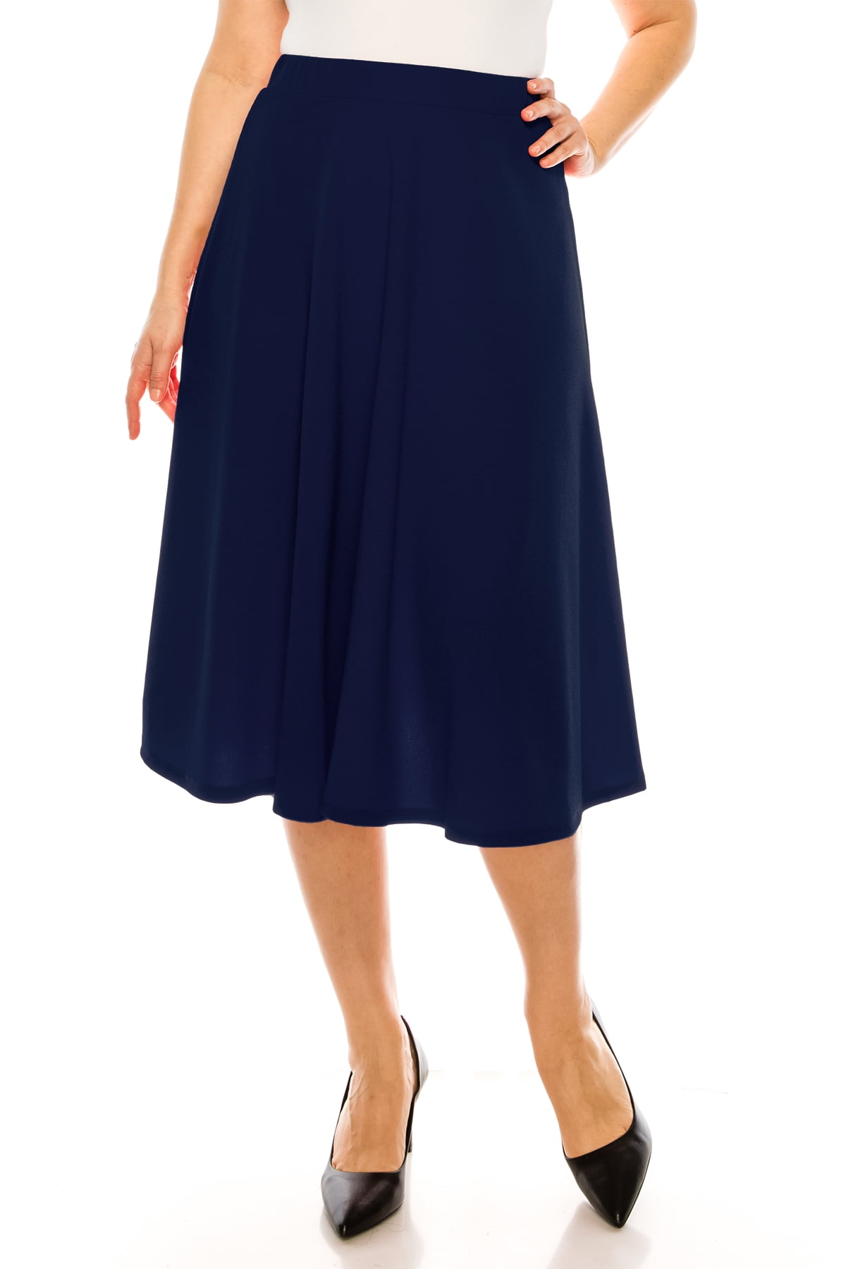 Women's Plus Size A-Line Casual Flared Elastic Band Midi Skirt ...