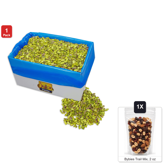 Setton Farms Raw Pistachio Halves and Pieces, 1 Case, 4 lb, with Bybies Trail Mix, 2 oz