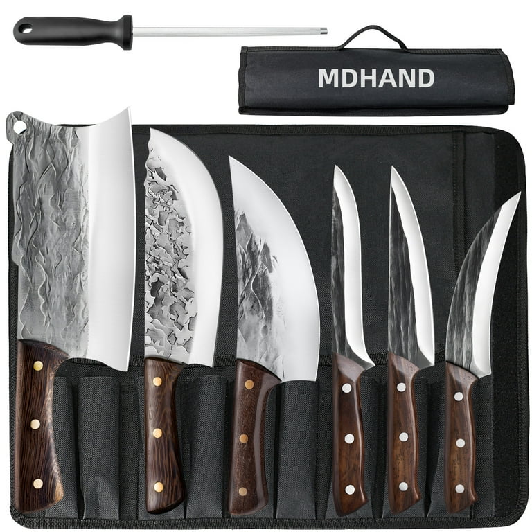 MDHAND 7-Piece Butcher Knife Set with Roll Bag, Chef Knife Set for