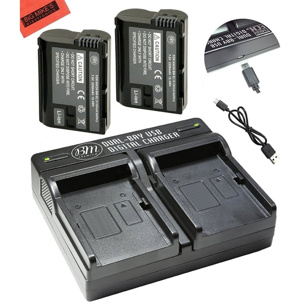 bm premium pack of 2 en el15 batteries and usb dual battery charger kit for nikon 1 v1 d500 d600 d610 d750 d800 d810 d810a d7000 d7100 d7200