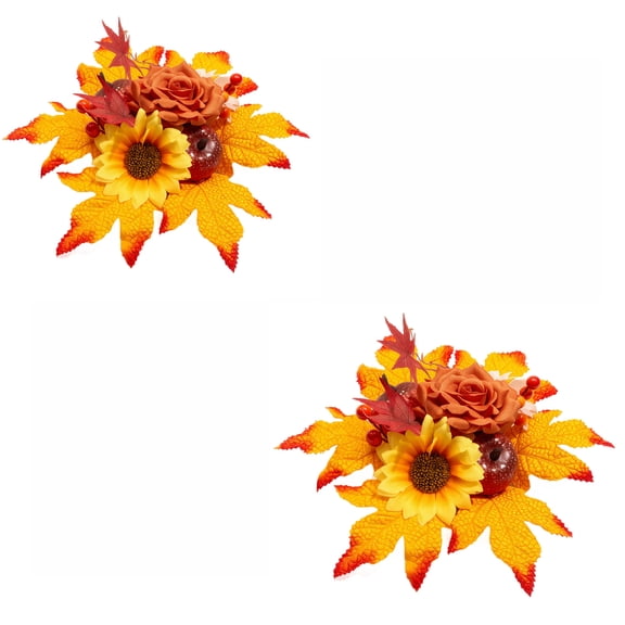 2-Piece Artificial Pumpkin Sunflower Maple Leaf Floral Centerpiece, 2026 Fall Thanksgiving Tabletop Arrangement, Farmhouse Harvest Decor for Home Indoor Display