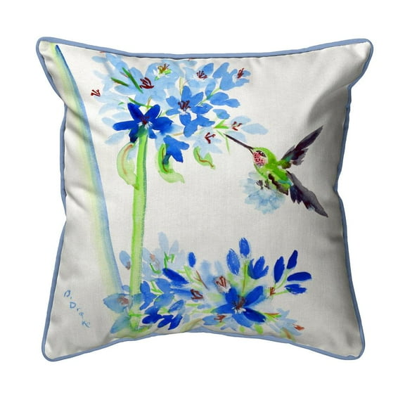 Betsy Drake Interiors Hummingbird & Blue Flowers Large Pillow 18x18