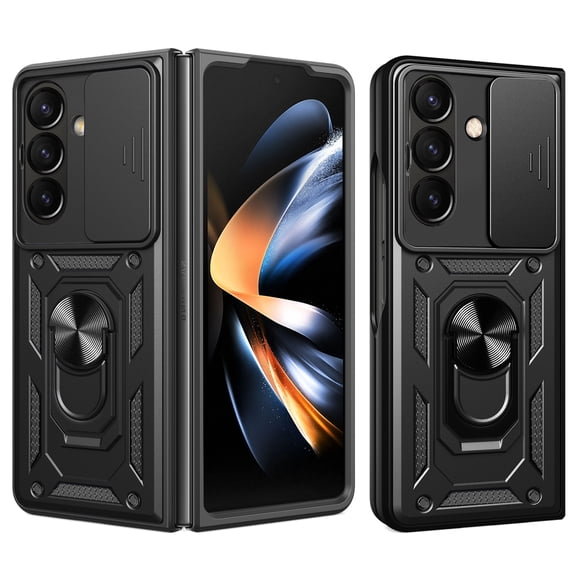 for Samsung Galaxy Z Fold 8 Ultra Case, with Ring Kickstand Screen Protector, Heavy Duty Protection Shockproof Rubber PC Phone Cover for Samsung Galaxy Z Fold 8 Ultra with Sliding Cover, Black