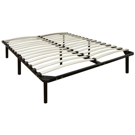 Modern Sleep Europa Wood Slat and Metal Platform Bed Frame | Mattress Foundation,
