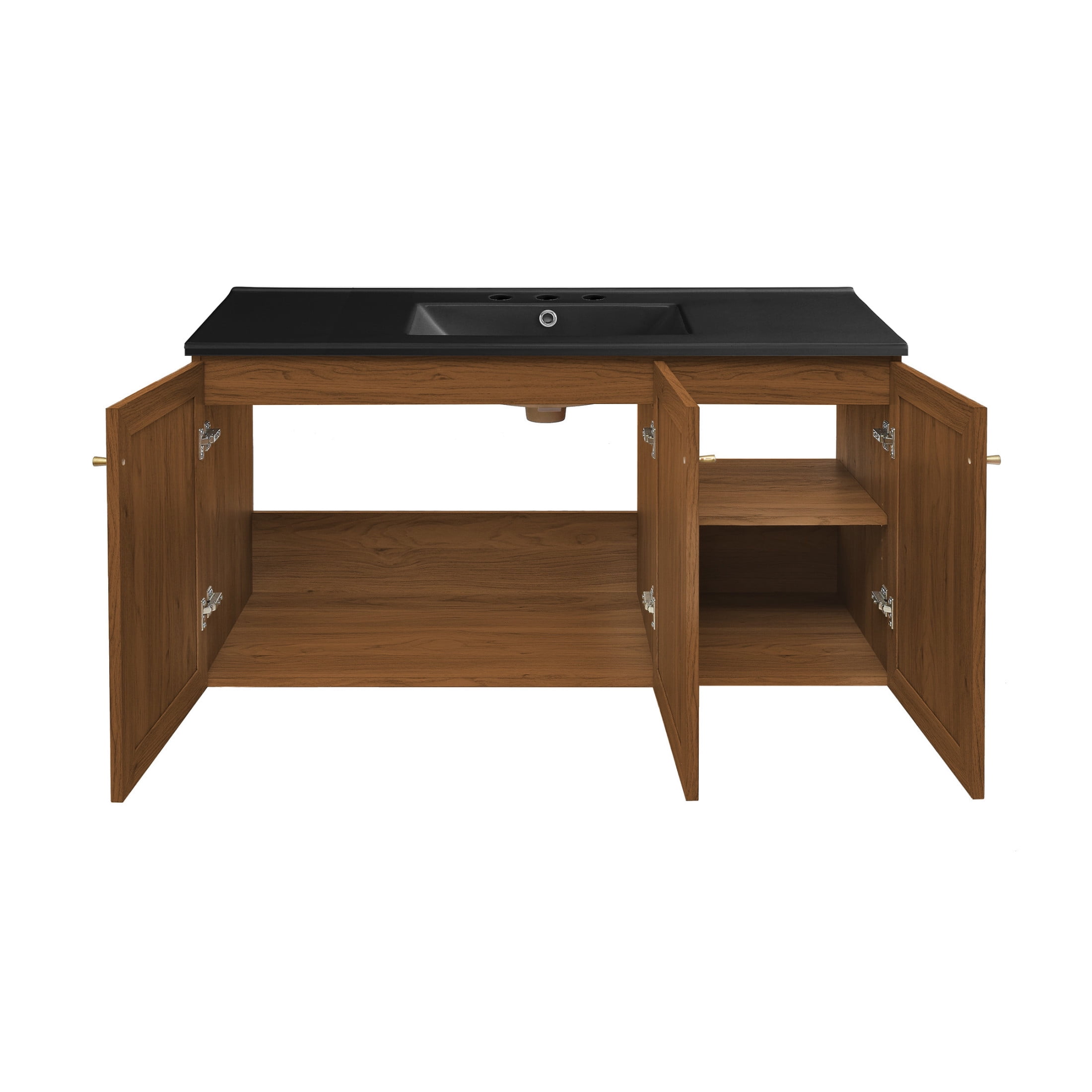 Classe 48" Wall-Mounted Bathroom Vanity in Brown Oak with Black 3-Hole Widespread Sink Top