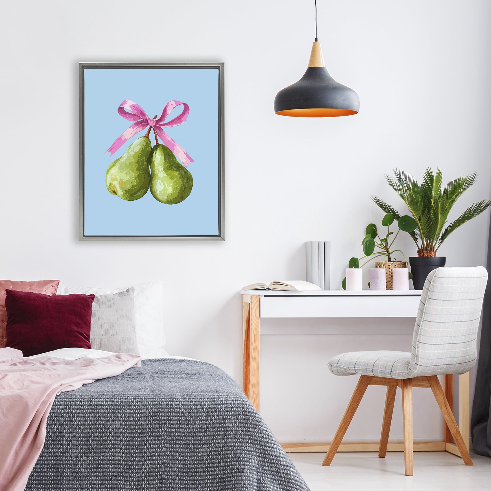 Stupell Industries Twin Pears with Ribbon Gray Framed Floater Canvas Wall Art, design by Imagine It Images