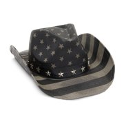 American Flag Straw Cowboy Hat for Men & Women, USA Patriotic 4th of July Western Costume, Black & Gray