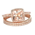 thumbnail image 1 of 2 carat Real Morganite Trio Wedding Bridal Ring Set with One Engagement Ring and 2 Wedding Bands with 18k Gold Plating, 1 of 4