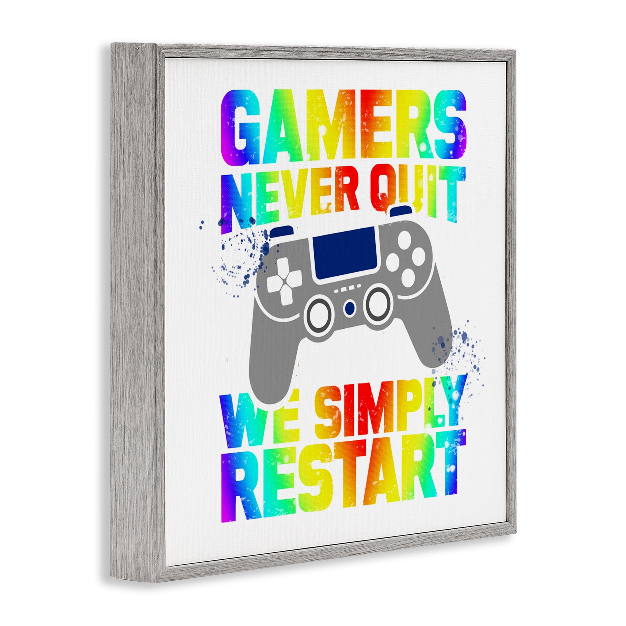 Rainbow Gamers Never Quit Gray Framed Giclee Art, design by Kim Allen