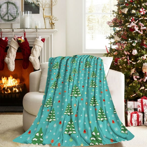 Chmadoxn Décorations de Noël, Couverture en Flanelle de Noël Sapin de Noël Scène de Neige en Forêt Couverture Imprimée Épaissie Couverture en Peluche Double Face Couverture de Sieste Châle Couverture Cadeau des Fêtes Couverture en Polyester