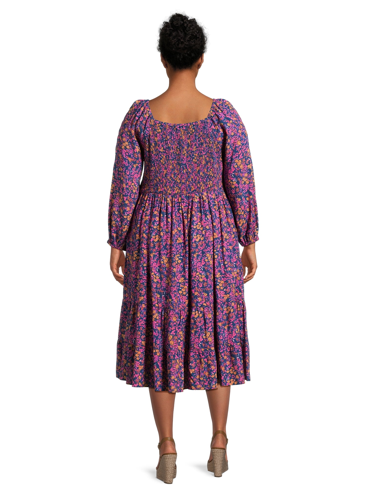 Terra \u0026 Sky Women's Plus Size Square Neck Smocked Dress - Walmart.com