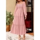 thumbnail image 4 of Vestido PRETTYGARDEN 2025 de Manga Larga con Fruncido y Volantes Rosa Talla L, 4 of 7
