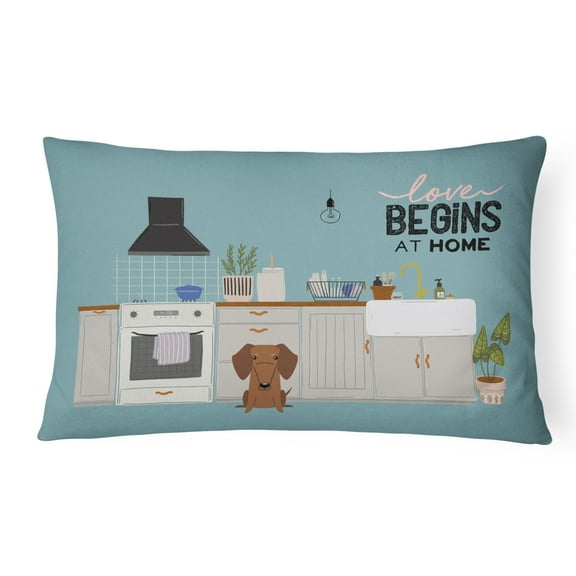 Carolines Treasures CK7834PW1216 Red Brown Dachshund Kitchen Scene Canvas Fabric Decorative Pillow 12H x16W multicolor