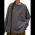 thumbnail image 1 of Camisetas de Larga Extragrandes para Mujer 2025, Camisetas Básicas de Cuello Redondo, Tops de Otoño, Ropa Informal de Entrenamiento Y2K Gris Oscuro L, 1 of 9