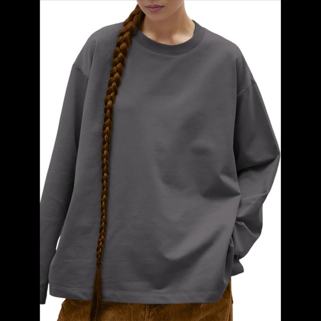 Camisetas de Larga Extragrandes para Mujer 2025, Camisetas Básicas de Cuello Redondo, Tops de Otoño, Ropa Informal de Entrenamiento Y2K Gris Oscuro L