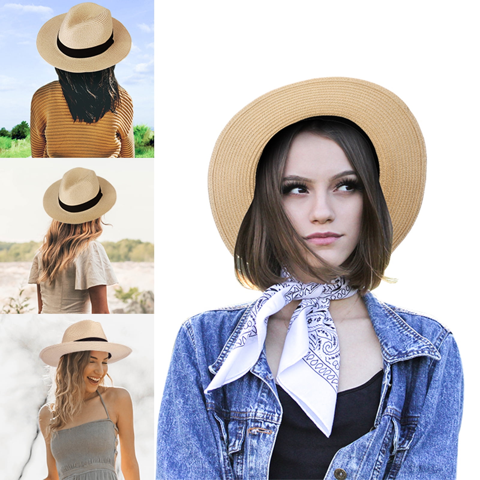 MUCH Women's Wide Brim Panama Beach Hat Yellow Brimmed Sun Hat Ladies