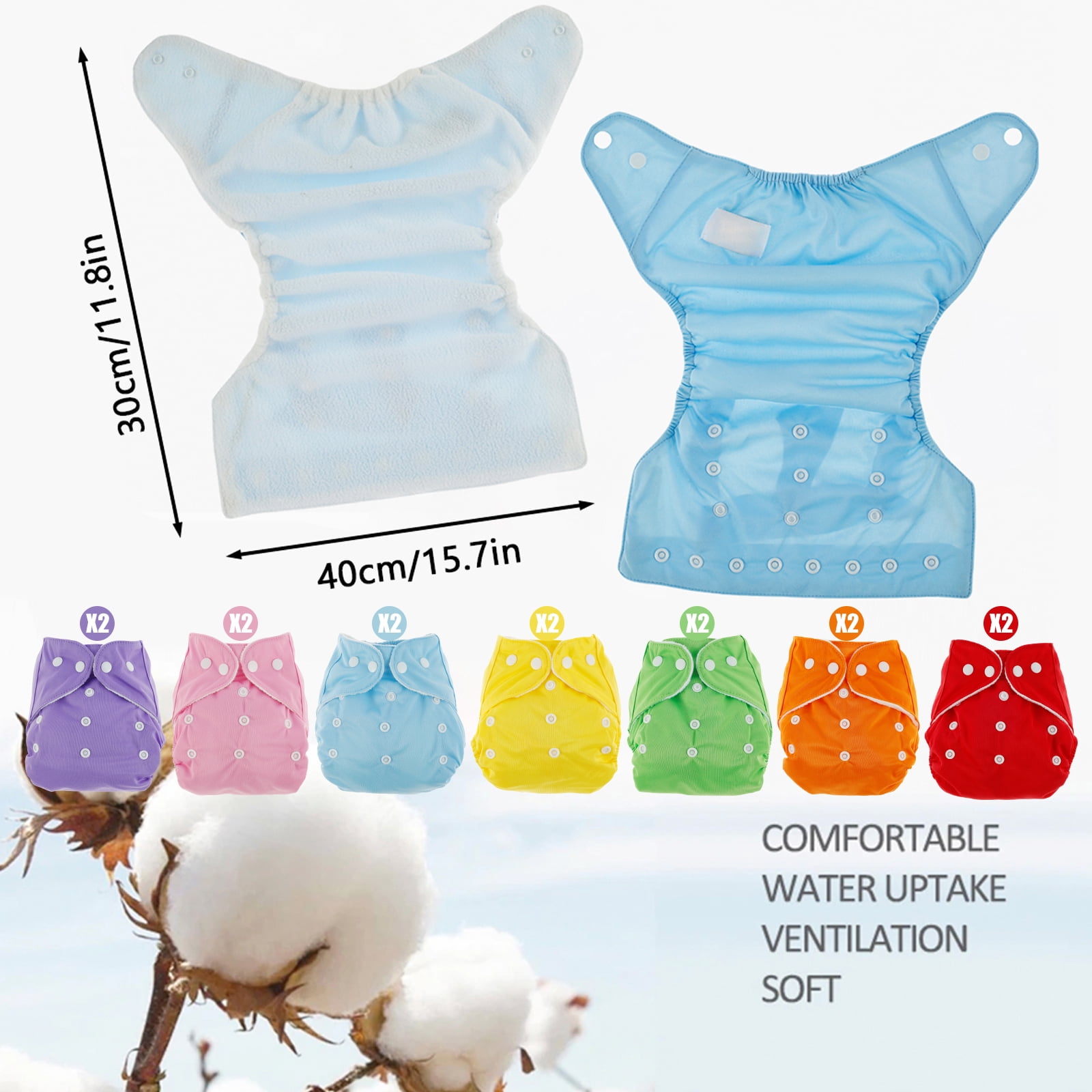 14Pcs Baby Cloth Diapers Reusable Washable Baby Cloth Nappies Adjustable Newborn Cloth Diapers Absorbent Cloth Nappies Comfortable Cloth Diapers Upgraded version - granular fleece