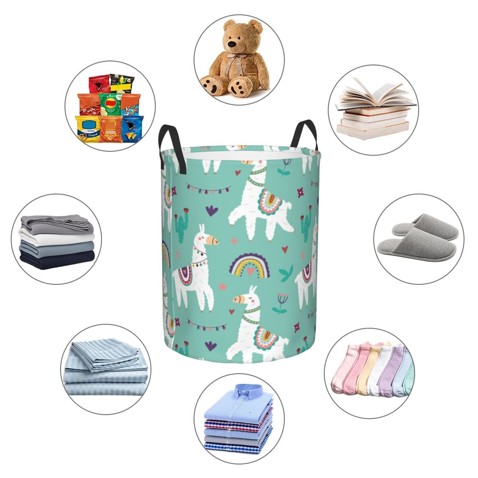 Large Laundry Basket with Handles - scandinavian style cute lamas green Kids Baby Dirty Clothes Laundry Hamper for Bedroom Aesthetic