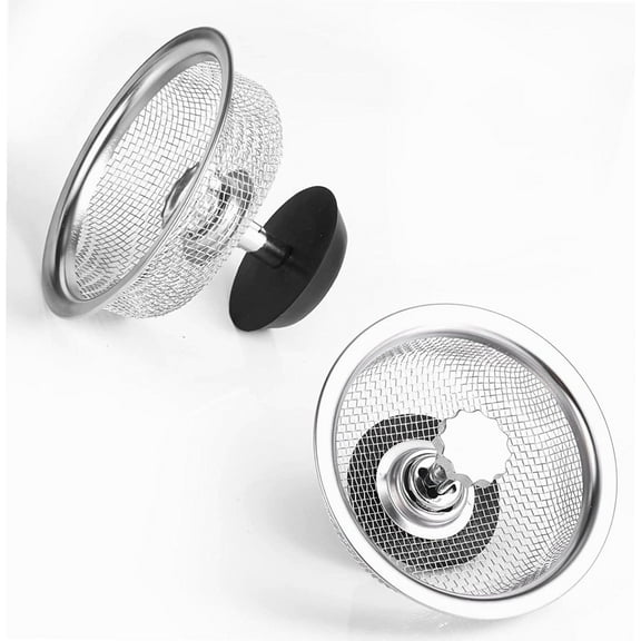 Kitchen Sink Stopper with Strainer, Stainless Steel 3.25" Sink Drain Strainer Stopper Combo Basket Replacement Sink Food Catcher Drain Strainer Cover Plug for Kitchen (2 Pack)