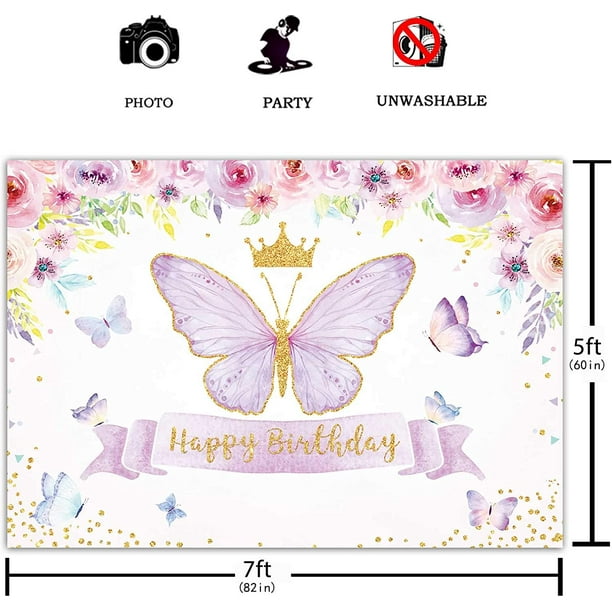 7x5ft joyeux anniversaire papillon fête toile de fond violet bébé