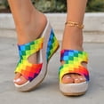 thumbnail image 2 of Womens Platform Wedge Sandals Color Block Cutout Leather Open Toe Wedges Heels Comfortable Slip on Mules Beach Vacation Slides Size 8.5, 2 of 7