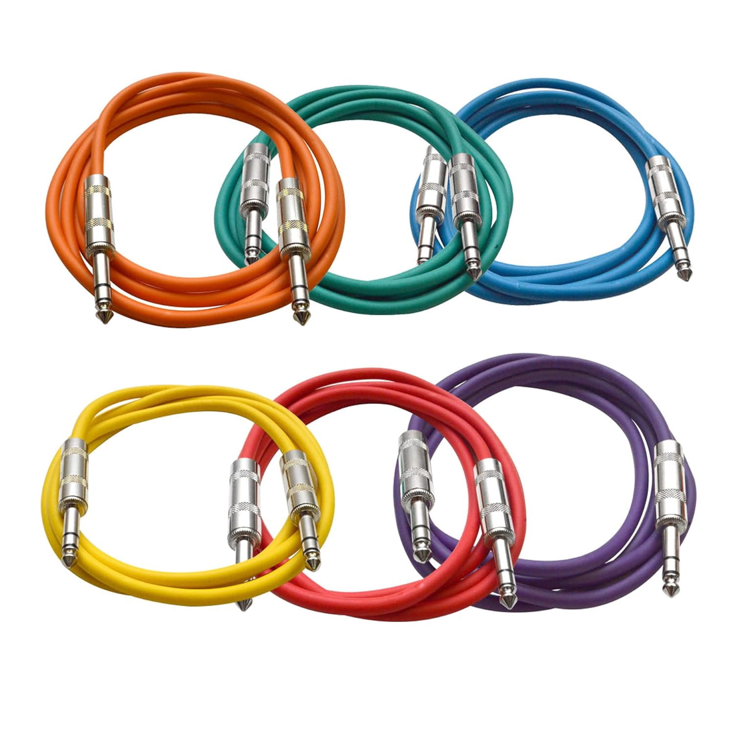 Seismic Audio SATRX-10BGORYP 6-Pack Multi-Color 10FT 1/4" TRS to 1/4" TRS Patch Cables