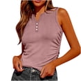 thumbnail image 2 of JDQJBZ Women Plus Size Tank Tops Solid Color V Neck Button Detail Loose Fit Summer Blouse, 2 of 4